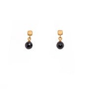 Globe Drop Gem with Cube Post Earrings in 24K Fair Trade Gold Vermeil Black Spinel